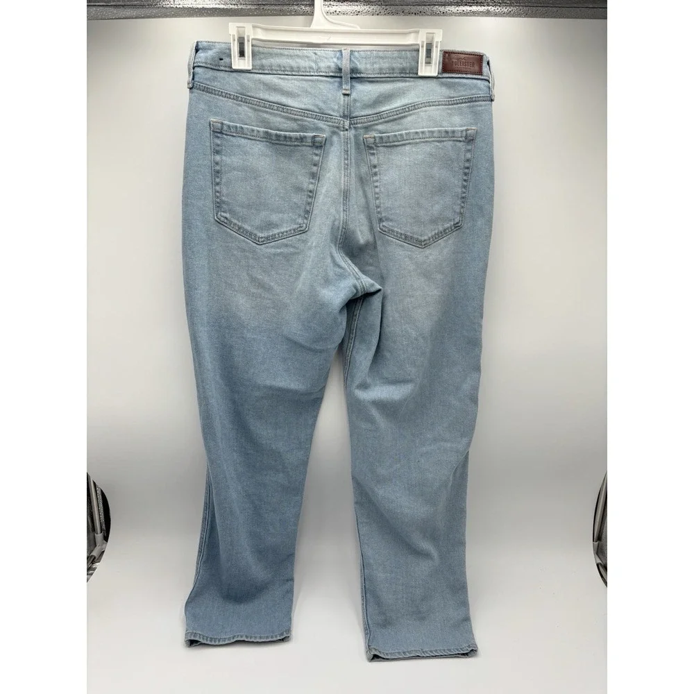 Hollister Ultra High Rise Mom Jeans W32 L27 Distressed Ripped Light Wash 15R